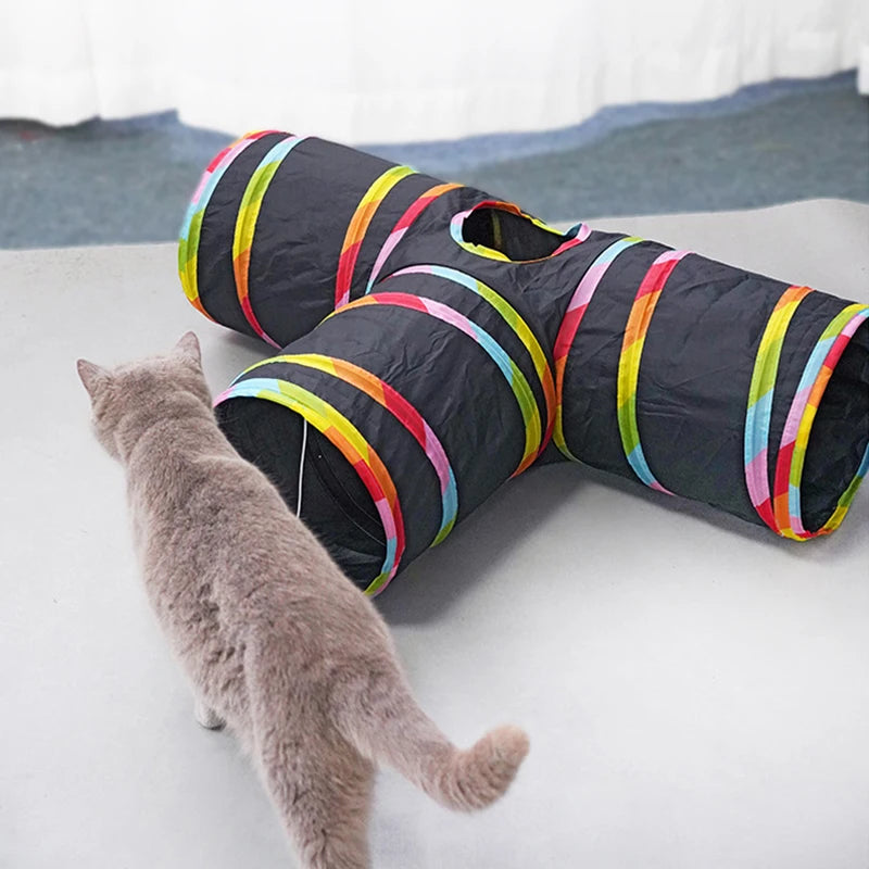 Cat Rainbow Tunnel Collapsible Portable Cat Tent Interactive Play Toy Connectable Circle Playground Tunnel Drill Hole Pet Toys