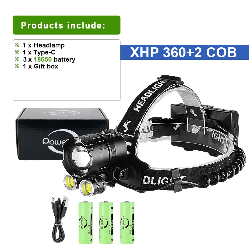 Newest XHP360 Powerful Headlamp Usb Rechargeable Head Flashlight LED XHP90 Waterproof Headlight 18650 High Power Head Lamp Light