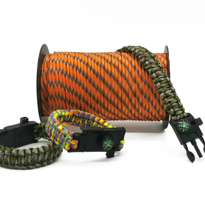100M 550 Military 7-Core Paracord Rope 4mm Outdoor Polyester Parachute Cord Camping Survival Umbrella Tent Bundle