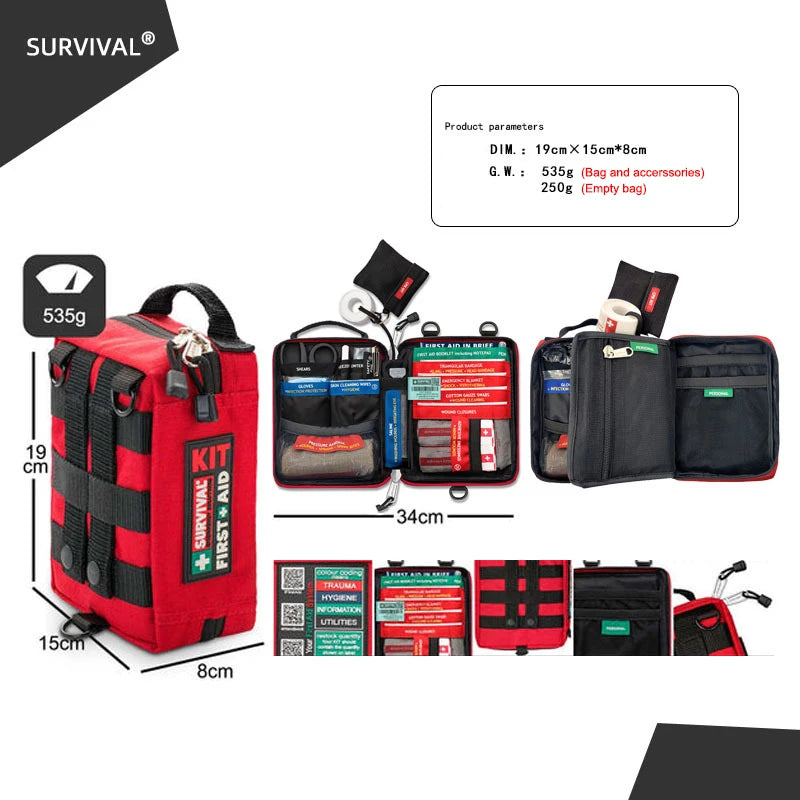 Empty/Complete Mini Car Emergency Trauma Kit Travel Medical Kit Survival First Aid Kit for Home Businesses Camping Hiking Sports