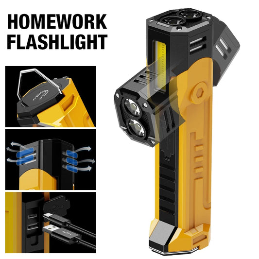 LED Multifunctional Flashlight Supports Multiple Lighting Modes Double Switch TYPE-C Charging Outdoor Safety Warning Light