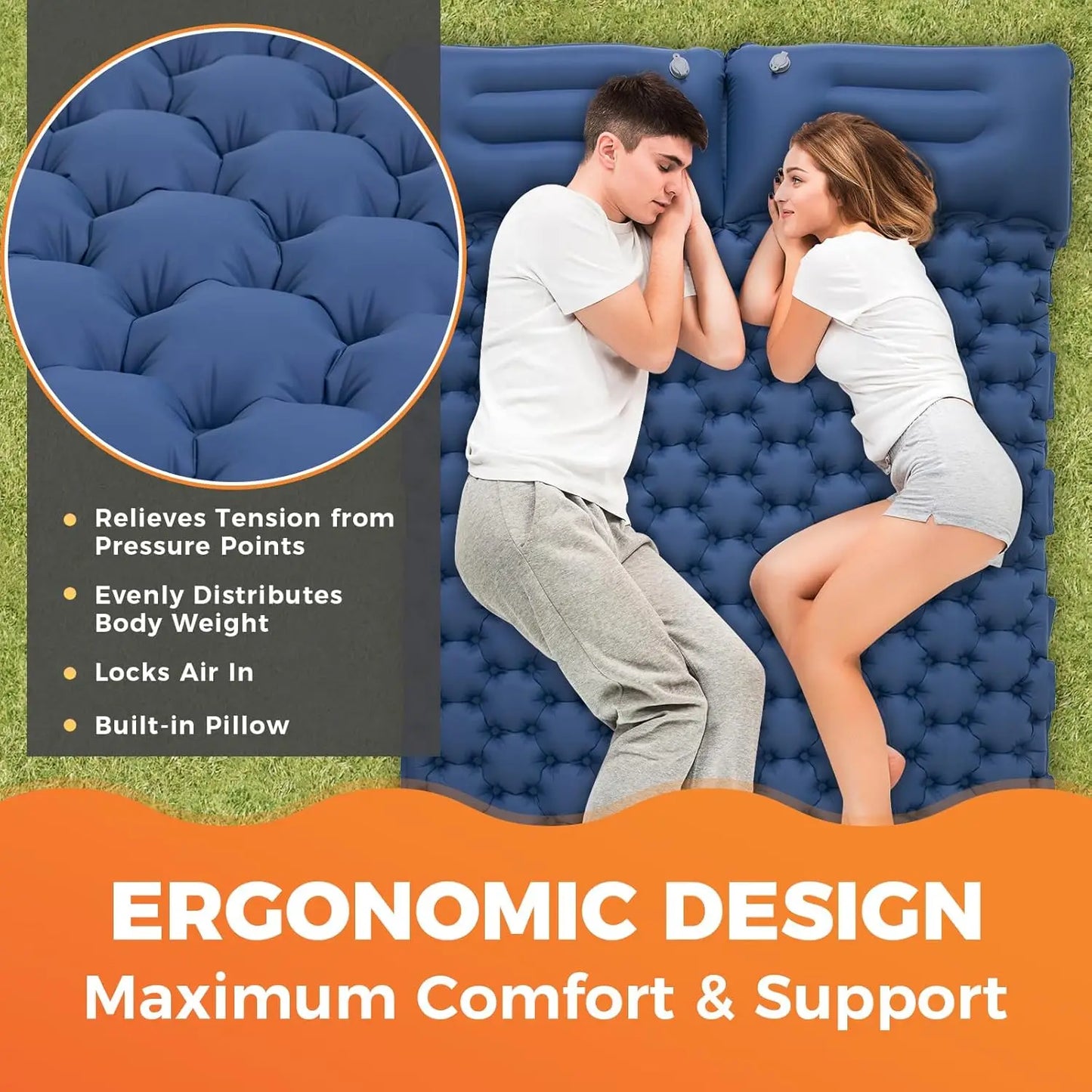 Inflatable Air Matt Double Sleeping Pad Camping Air Mat with Pillow Air Mattress Waterproof Nature Hike Folding Sleeping Mat
