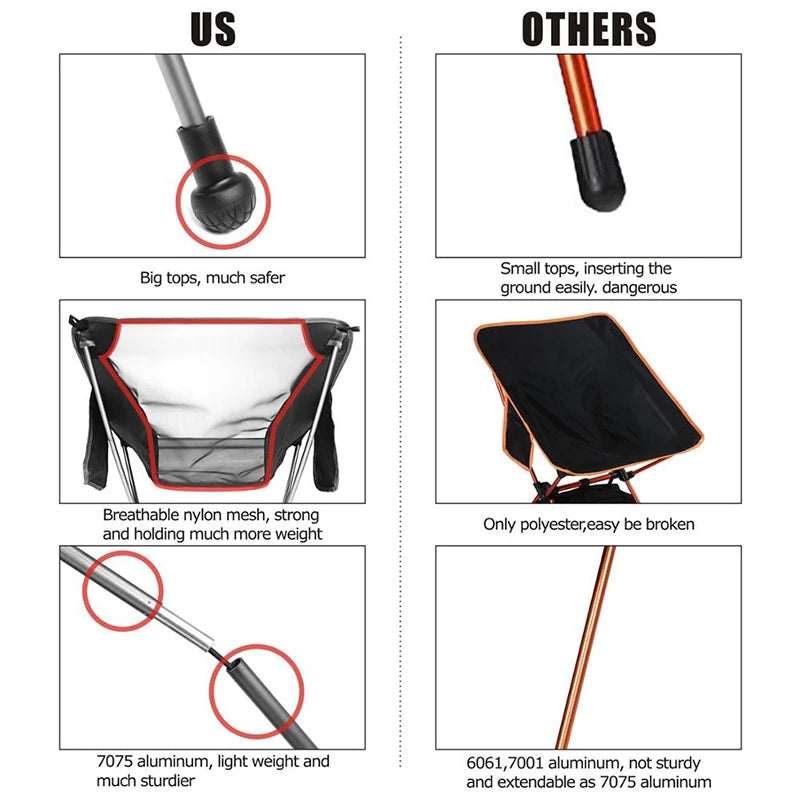 PACOONE Camping Portable Folding Moon Chair Travel Ultralight Aluminum Chair Outdoor Beach Fishing Chair Picnic Seat Tools