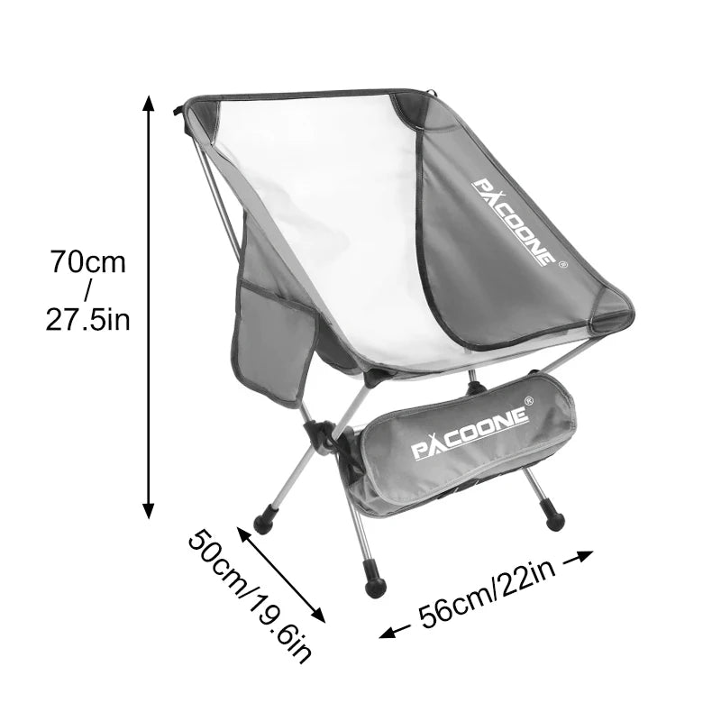 PACOONE Camping Portable Folding Moon Chair Travel Ultralight Aluminum Chair Outdoor Beach Fishing Chair Picnic Seat Tools