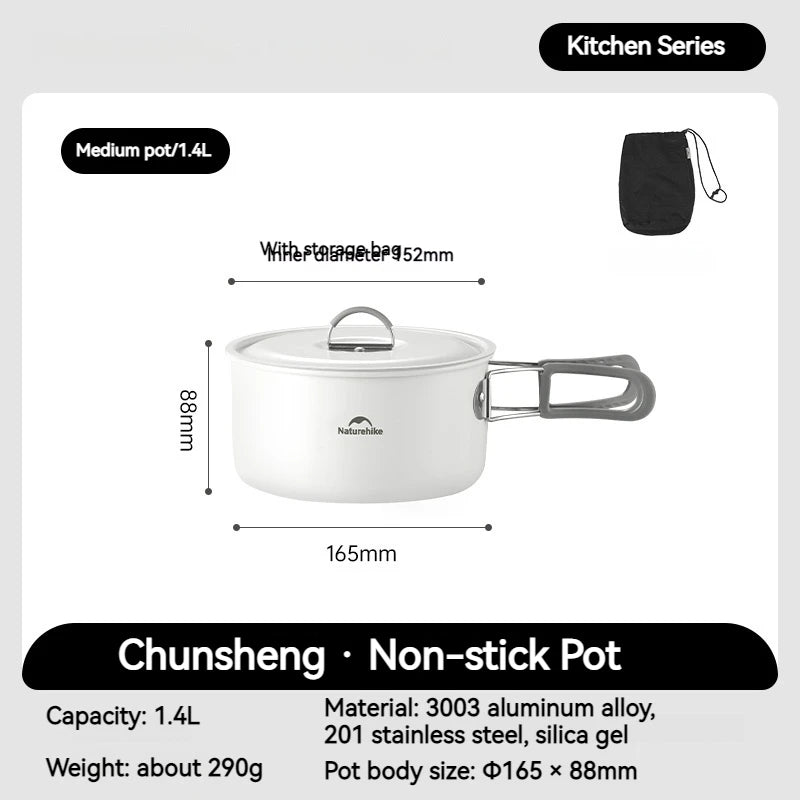 Naturehike Ceramic Non-Stick Cookware Kit Storage Outdoor Camping equipment Kettle Frying Pan Pot Portable Picnic Tablewar Set