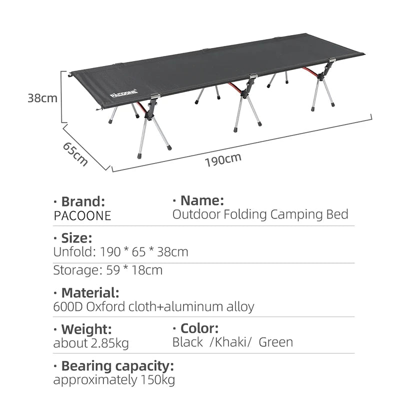 PACOONE Camping Cot Portable Folding Bed Ultralight Aluminum Alloy Sleeping Cot for Outdoor Hiking Backpacking Travel