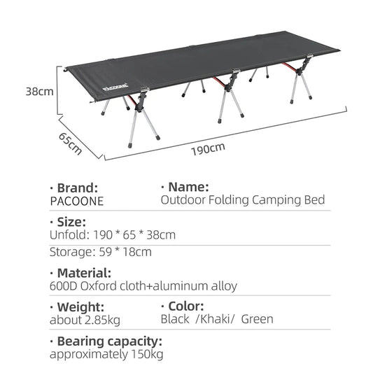 PACOONE Camping Cot Portable Folding Bed Ultralight Aluminum Alloy Sleeping Cot for Outdoor Hiking Backpacking Travel