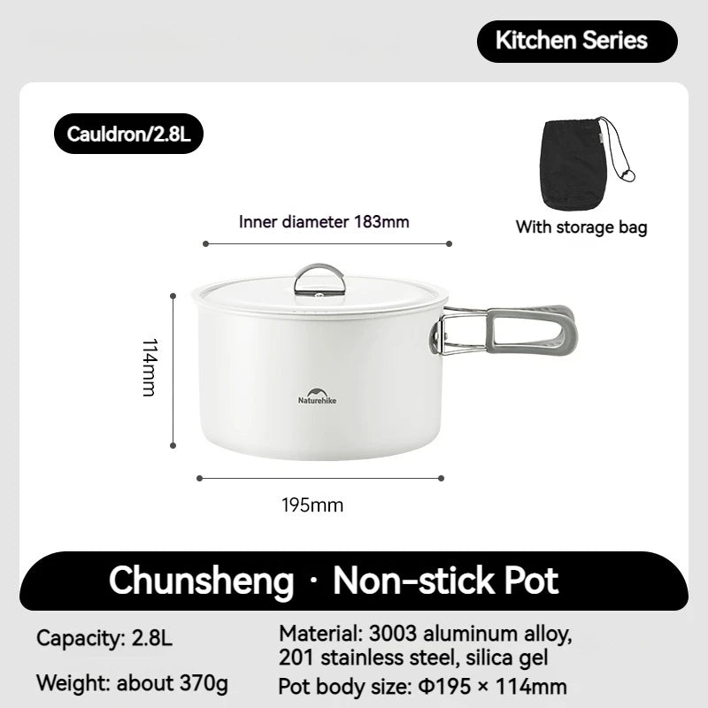 Naturehike Ceramic Non-Stick Cookware Kit Storage Outdoor Camping equipment Kettle Frying Pan Pot Portable Picnic Tablewar Set