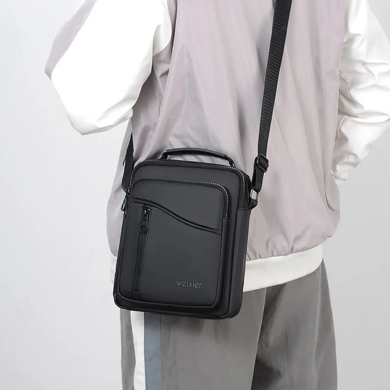 WEIXIER Men Business Trendy Crossbody Bag Casual Sports Cycling Bag Brand PU Leather Waterproof Shoulder Bags Briefcase Handbag