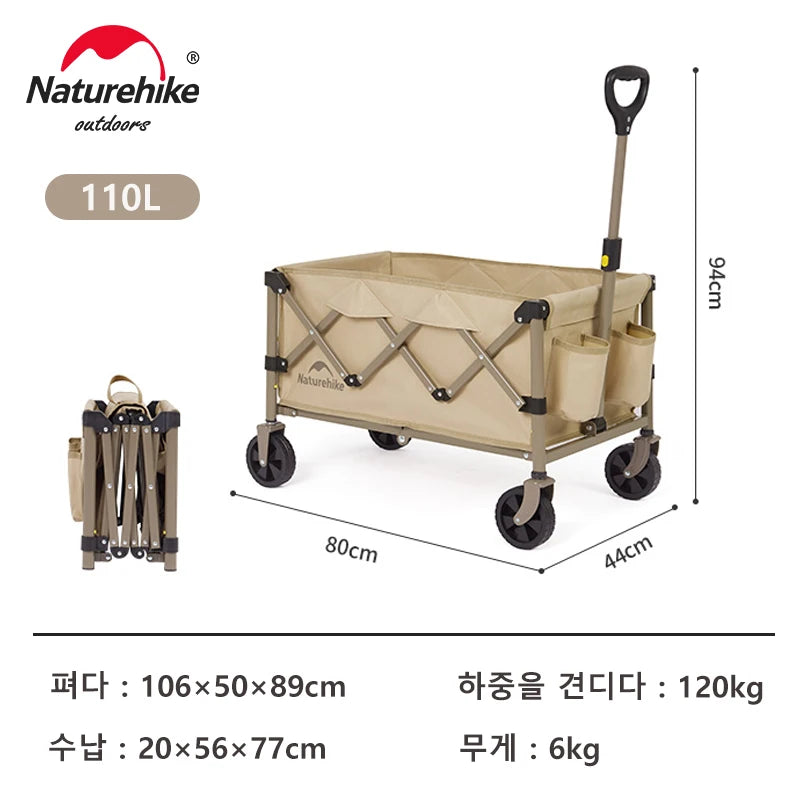 Naturehike Folding Cart Outdoor Camping Trolley 110L Large Capacity Cart Family Travel Table Garden Beach Trolley Shopping Cart