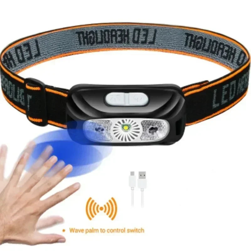 Mini Rechargeable Powerful Sensor Headlamp Fishing Camping USB Head Flashlight COB LED Head Light Torch Headlights Front Lantern