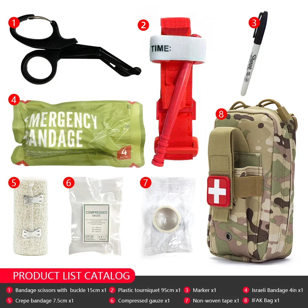 8pcs IFAK Tactical Molle Pouch Survival First Aid Kit for Emergency Rescue Outdoor Camping Hiking Sports Portable