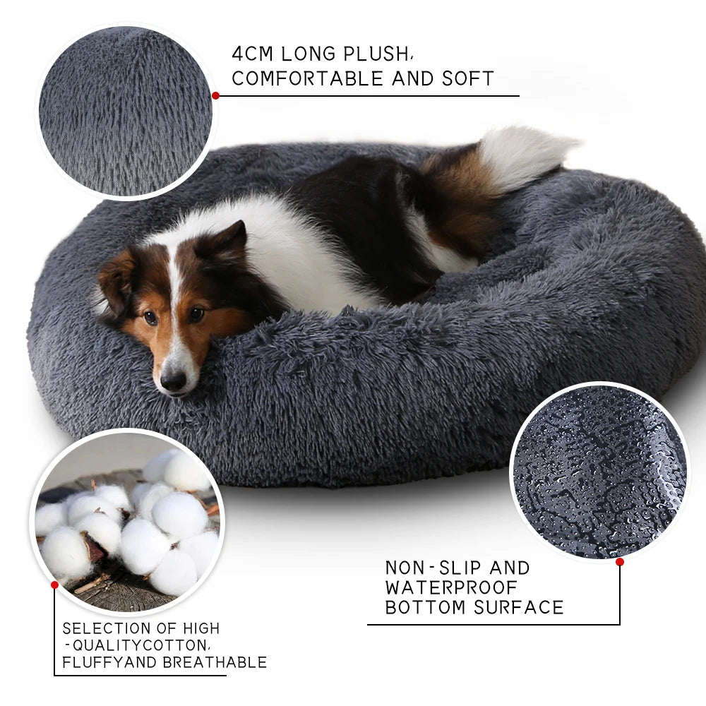 Removable Round Pet Bed Dog Bed Sofa Washable Removable Dog House Long Luxe Plush Outdoor Large Pet Cat Dog Bed Warm Mat Sofa