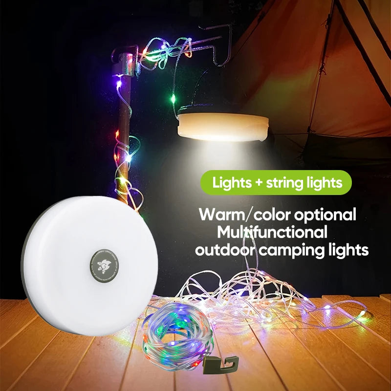 Solar Camping Lamp 10 meter String Light Outdoor Tent Lamp Type-C Atmosphere Lantern LED Flashlight with Hook Lights Outdoor
