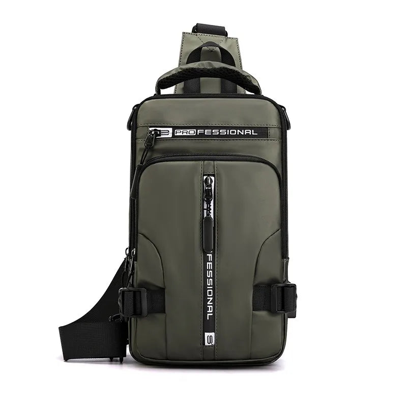 Waterproof Casual Chest Bag Men Multifunction Anti-theft USB Charging Men Crossbody Bag Nylon Canvas Travel Chest Bag Pack Male
