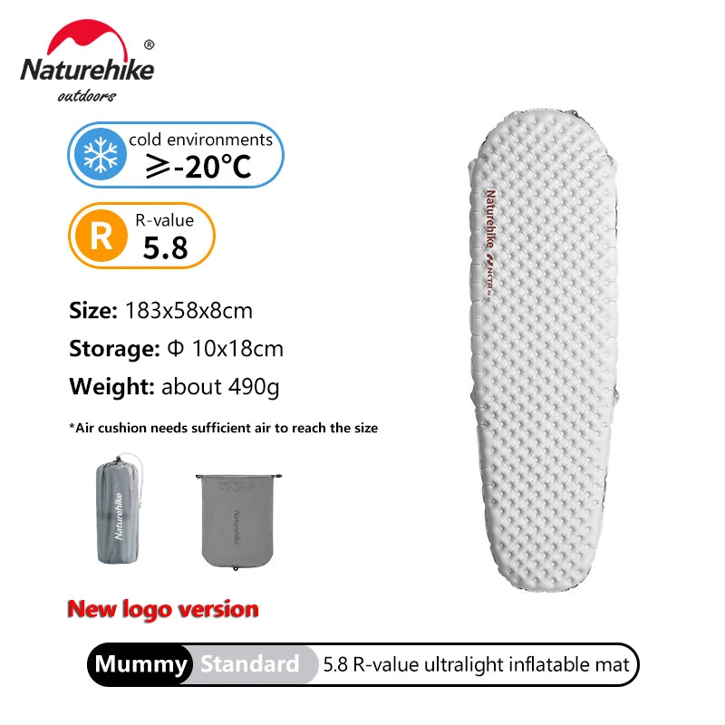 Naturehike Inflatable Mat Ultralight 5.8 High R Value Warm Sleeping Pad Portable Outdoor Camping Tent Single Moisture-proof Mats