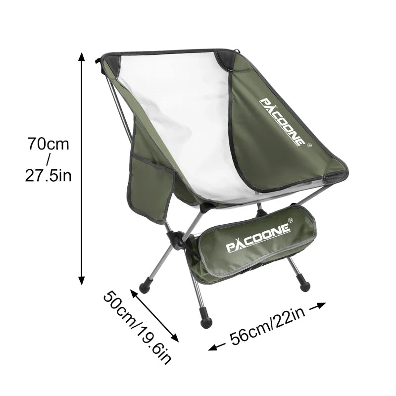 PACOONE Camping Portable Folding Moon Chair Travel Ultralight Aluminum Chair Outdoor Beach Fishing Chair Picnic Seat Tools