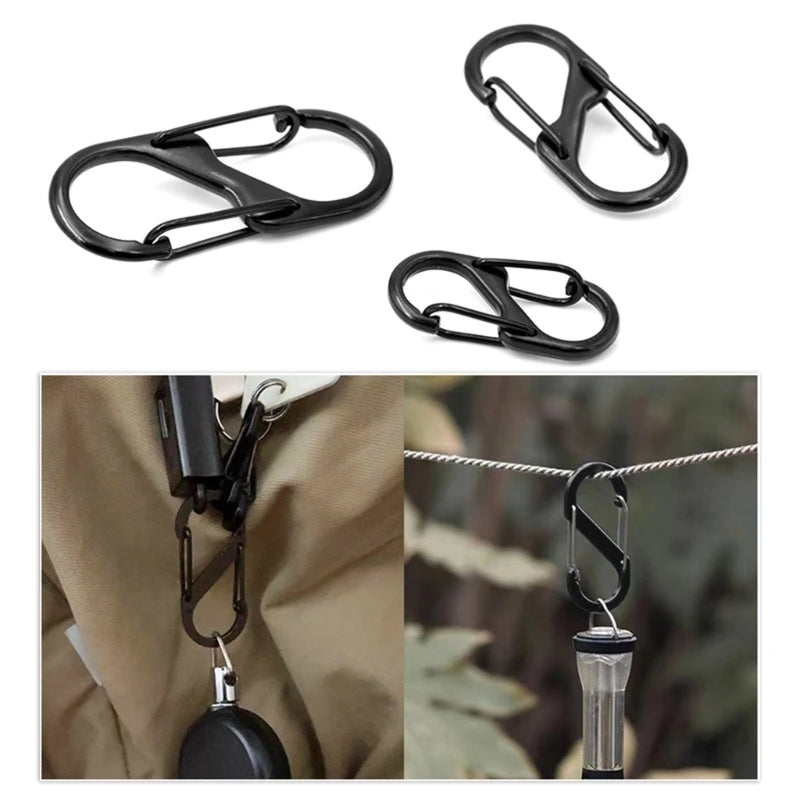10 Pcs S Shaped Carabiner Metal Double Hooks Carabiner Keychain Small Spring Clips for Camping Fishing Traveling