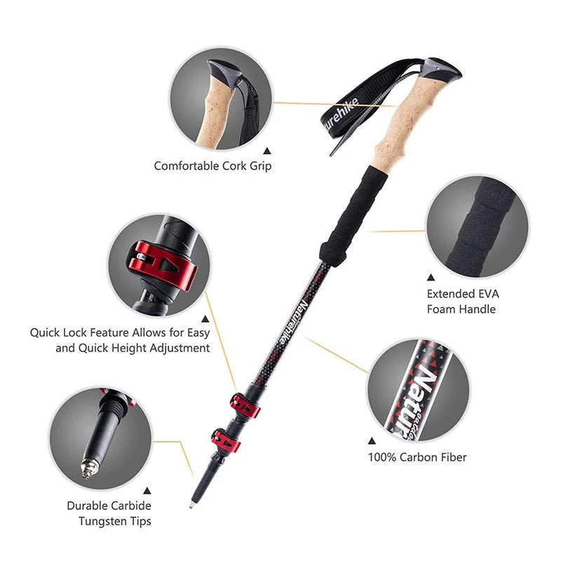 Naturehike Trekking Poles 2pcs Carbon Fiber Folding Hiking Stick Collapsible Telescopic Sticks Trekking Stick Hiking Poles