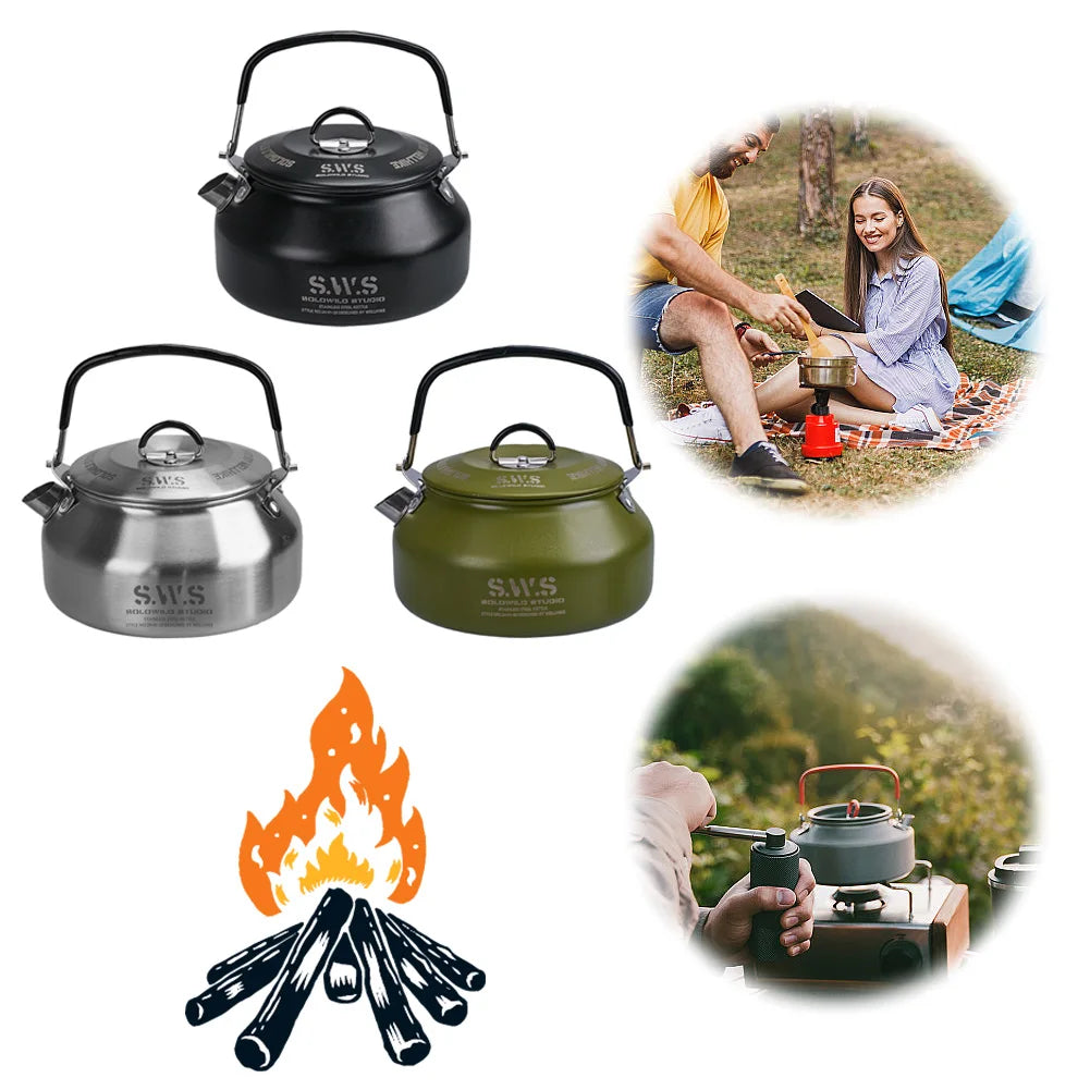 0.8L Portable Hiking Kettle with Handle Ultralight Coffee Kettle Anti-Slip Lightweight Coffee Pot Tourist Cookware Supplies
