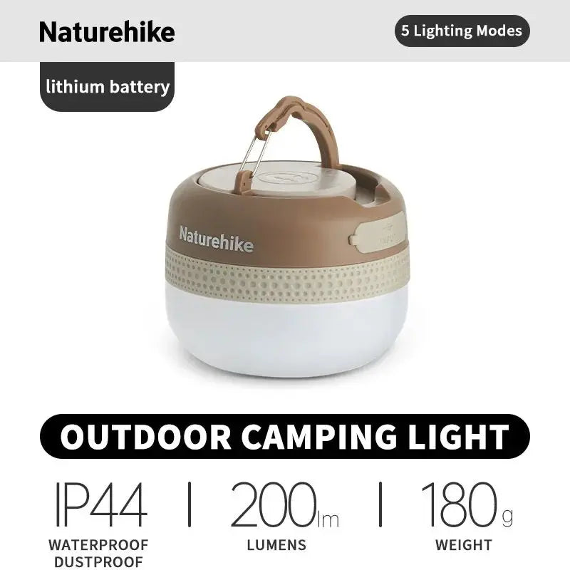 Naturehike Camping Light Rechargeable Outdoor Camping Tent Light with 5 Lighting Modes Hanging Portable Lamp 3 Brightness Levels