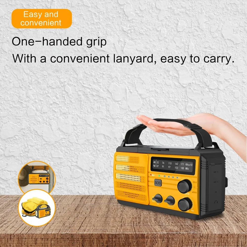 Emergency Hand Crank Rechargeable Solar Flashlight Multifunctional LED Reading Light Radio Safety Protection Self Defense