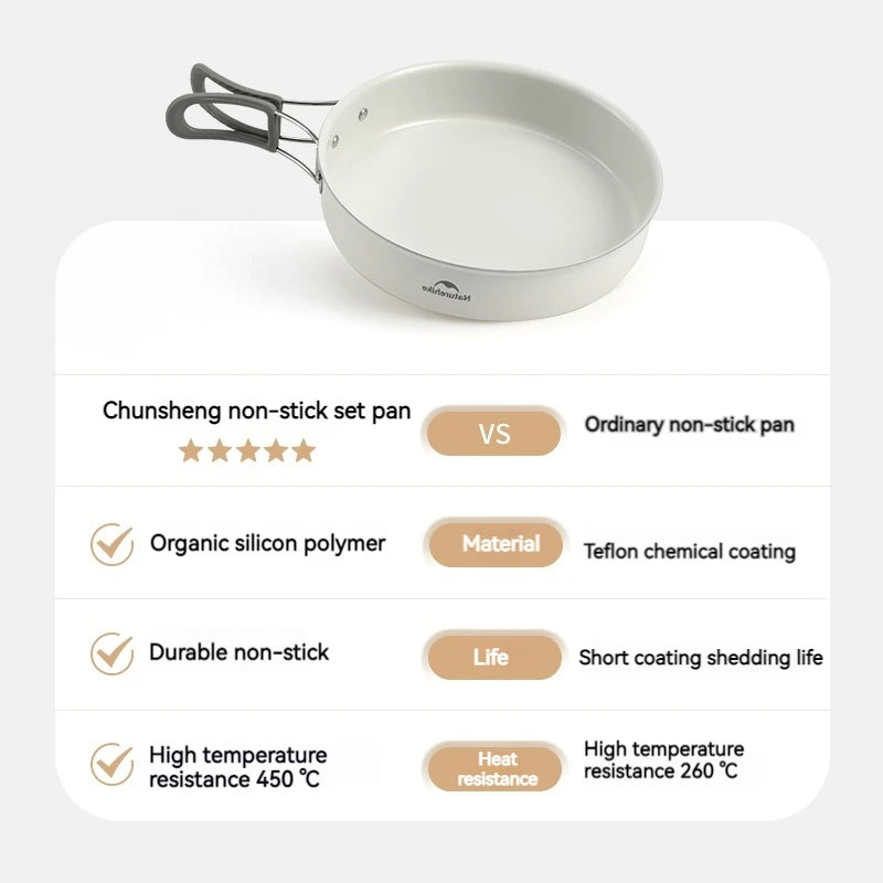 Naturehike Ceramic Non-Stick Cookware Kit Storage Outdoor Camping equipment Kettle Frying Pan Pot Portable Picnic Tablewar Set