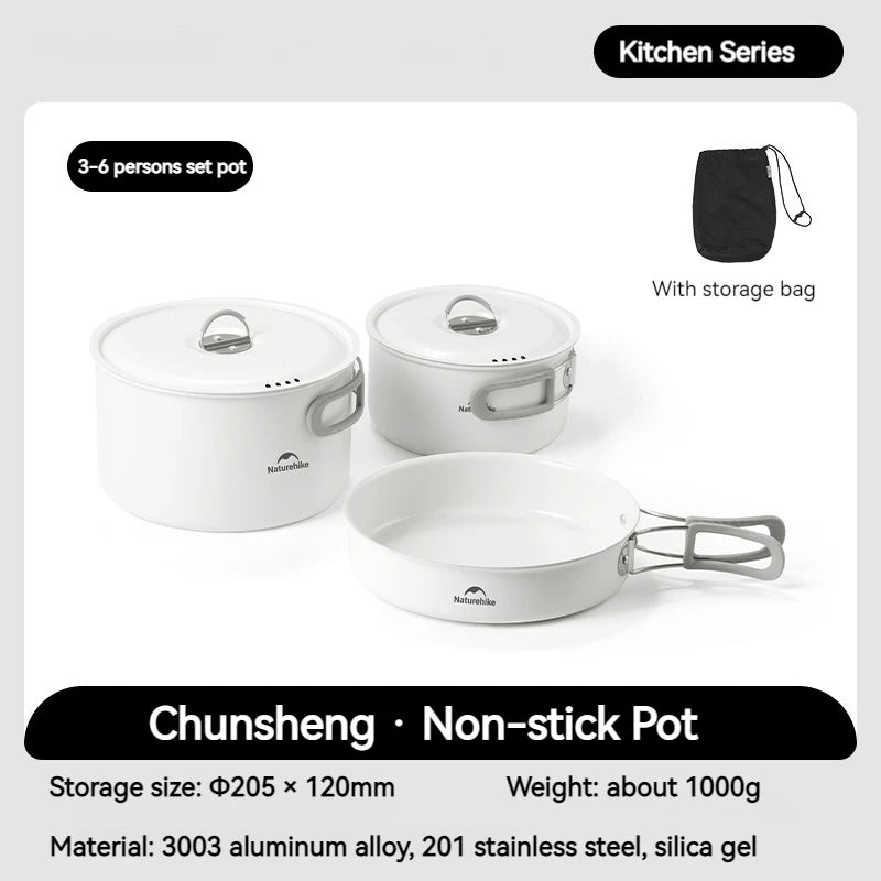 Naturehike Ceramic Non-Stick Cookware Kit Storage Outdoor Camping equipment Kettle Frying Pan Pot Portable Picnic Tablewar Set