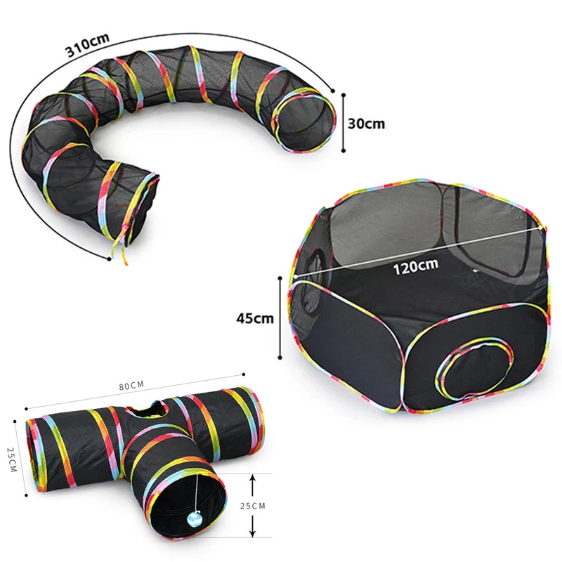 Cat Rainbow Tunnel Collapsible Portable Cat Tent Interactive Play Toy Connectable Circle Playground Tunnel Drill Hole Pet Toys