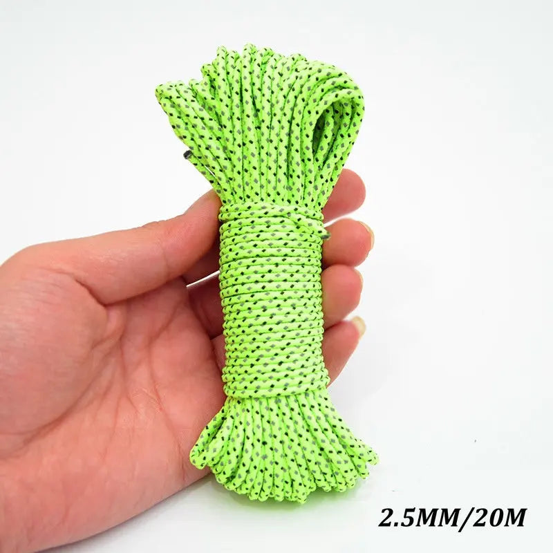 5M/10M/20M/50M Reflective Tent Rope Guylines Nylon Tent Line Cord Rescue Umbrella Paracord Rope Camping Hiking Tent Accessories