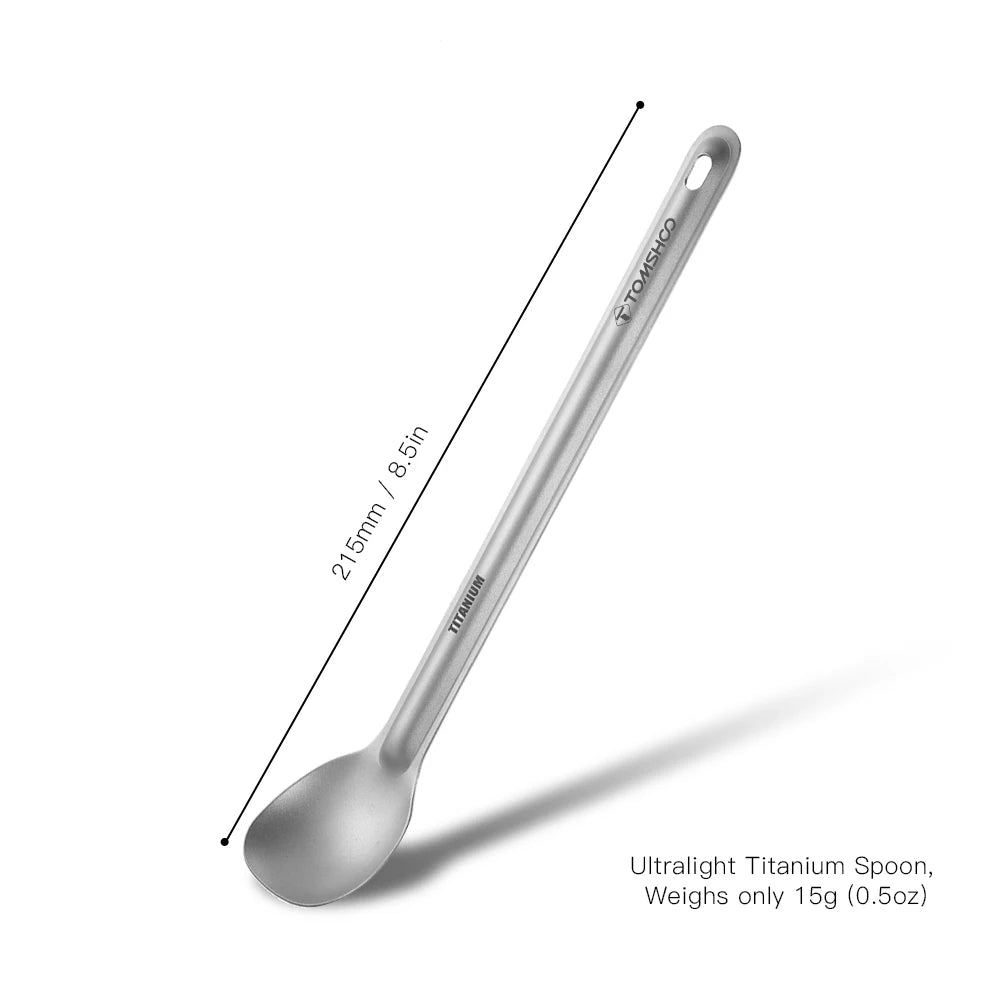 Tomshoo Titanium Long Handle Spoon Spork Set Outdoor Portable Matte Finish Dinner Spork Cutlery Camping Backpacking Equipment