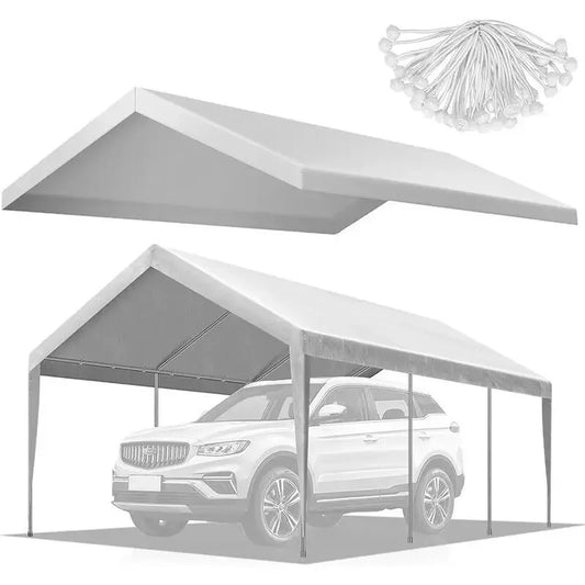 10 x 20Feet Replacement Canopy Cover for Car Tent Top Garage Shelter Cover with Ball Bungees (Only Cover,Frame Not Included)