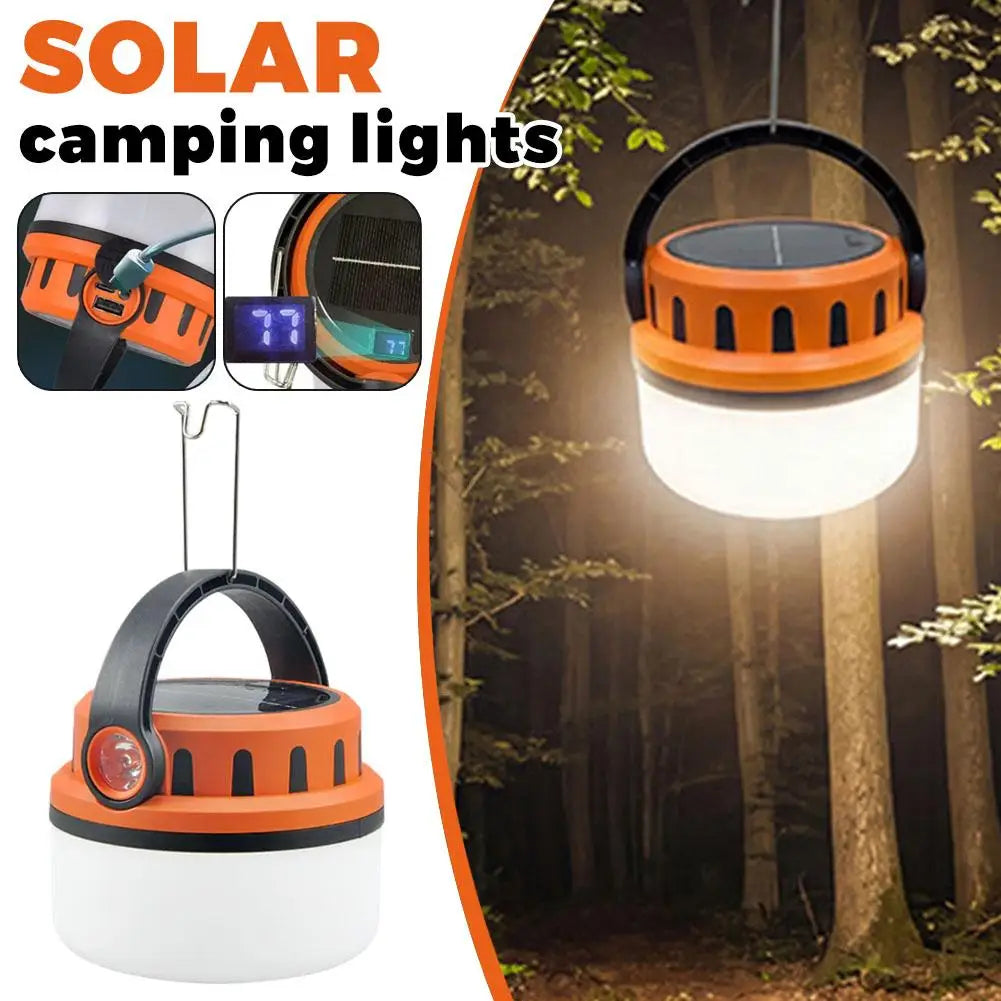 LED Solar Camping Light USB Rechargeable IP55 Waterproof Emergency Lamp with Hanging Hook Handheld Outdoor Lighting Accessory