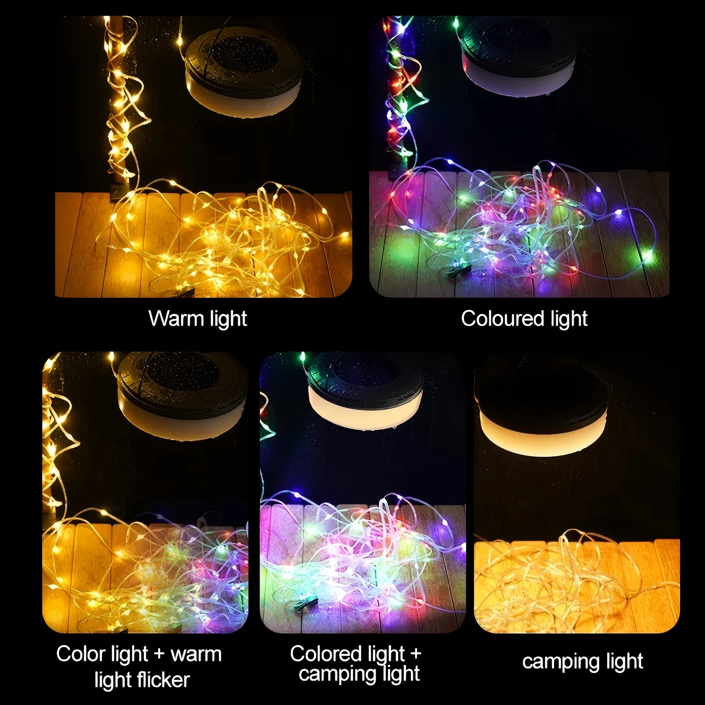 Solar Camping Lamp 10 meter String Light Outdoor Tent Lamp Type-C Atmosphere Lantern LED Flashlight with Hook Lights Outdoor