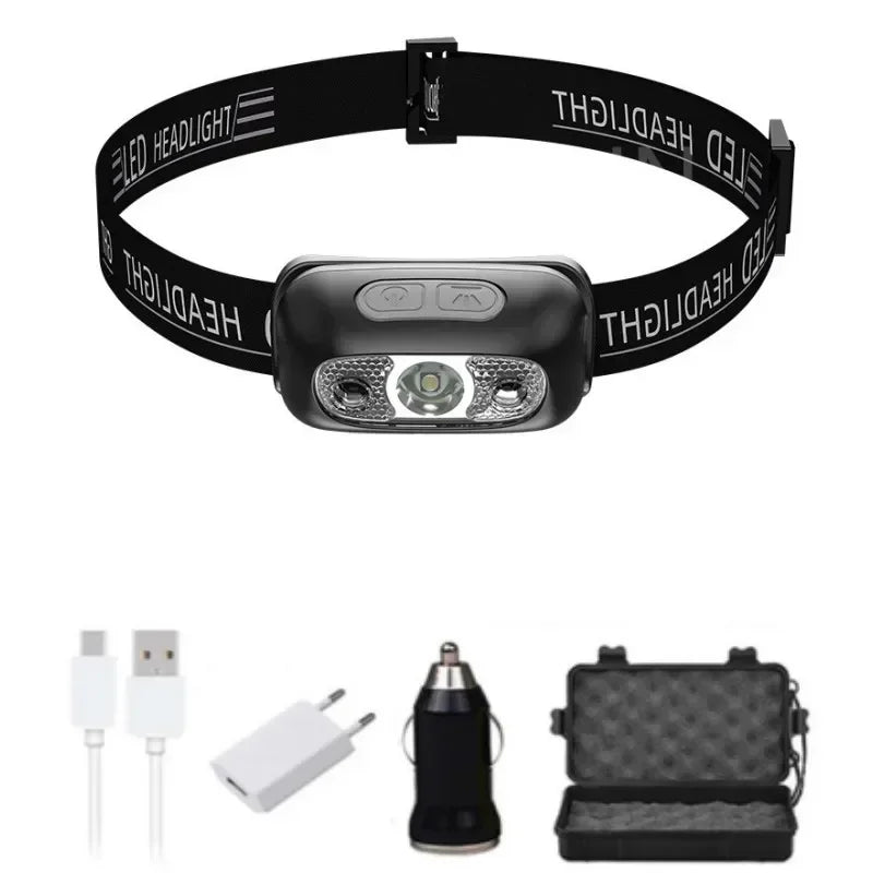 Mini Rechargeable Powerful Sensor Headlamp Fishing Camping USB Head Flashlight COB LED Head Light Torch Headlights Front Lantern