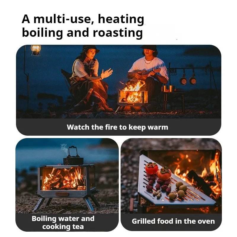 Naturehike Folding Wood Burning Stainless Steel Firewood Stove Outdoor Camping BBQ Grill Rack Heating Picnic Burner Portable