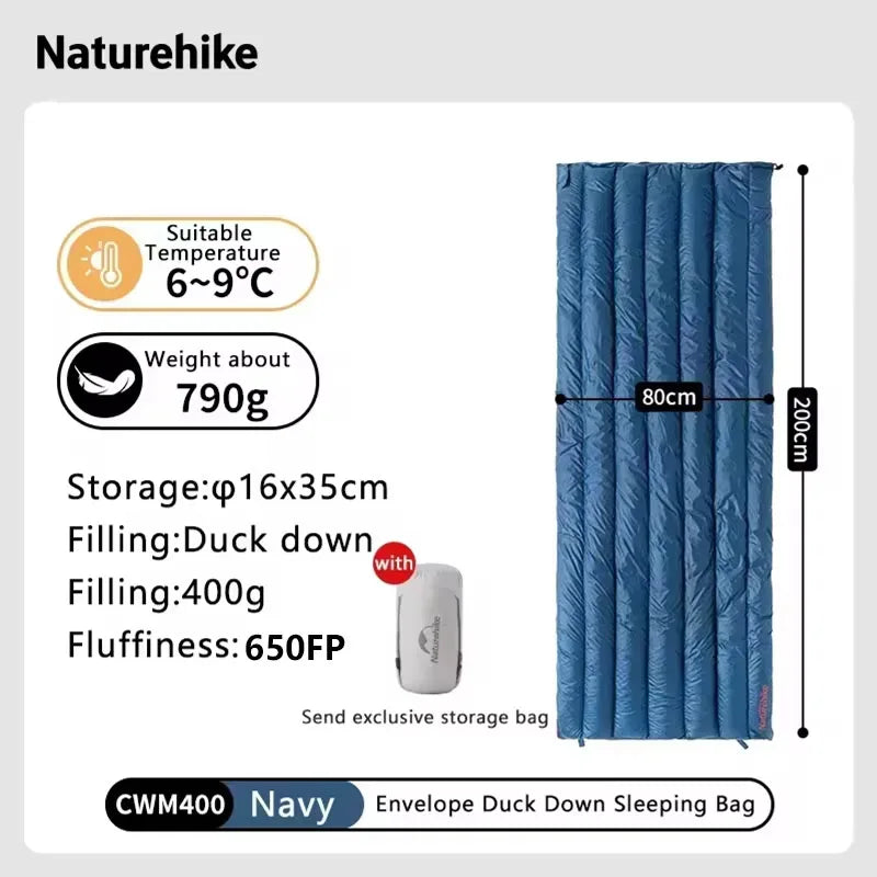 Naturehike Camping Sleeping Bag Duck Down Ultralight Waterproof Splicable Portable CW280 CWM400 Sleeping Bags for Outdoor Hiking
