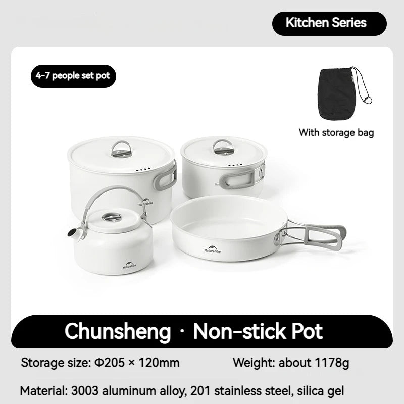 Naturehike Ceramic Non-Stick Cookware Kit Storage Outdoor Camping equipment Kettle Frying Pan Pot Portable Picnic Tablewar Set