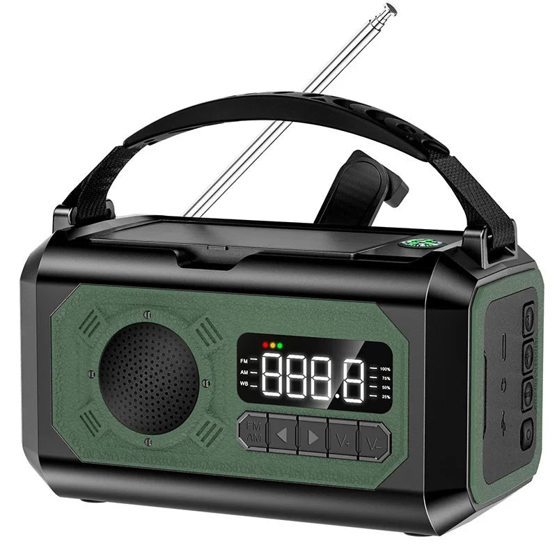 12000mAh AM/FM/NOAA Weather Radio with 2 Solar Panels Solar Hand Crank LED Flashlight Emergency Radio Reading Lamp for Outdoor