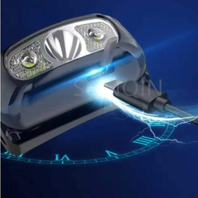 Mini Rechargeable Powerful Sensor Headlamp Fishing Camping USB Head Flashlight COB LED Head Light Torch Headlights Front Lantern