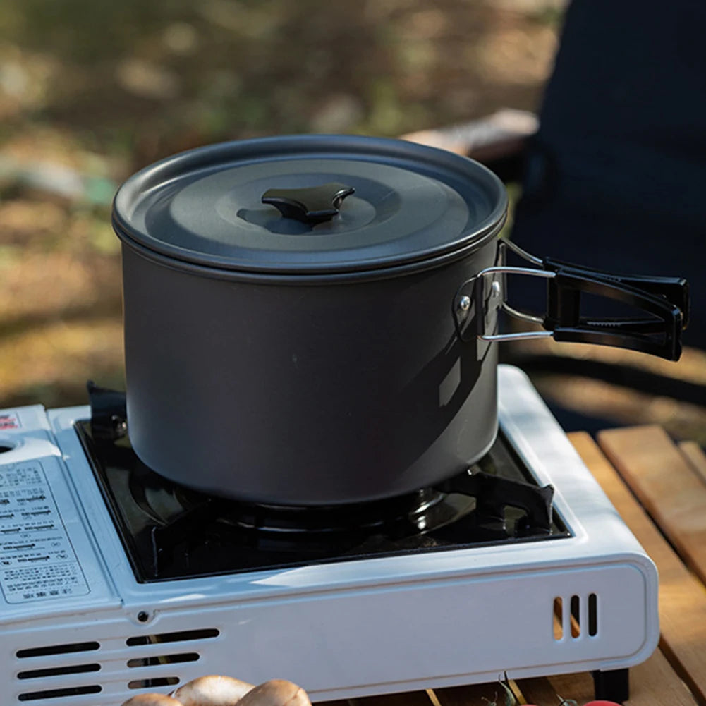 Portable Camping Pot with Lid and Folding Handle Camping Cook Pot Non-Stick Camping Cooking Utensils for Camping Hiking Picnic
