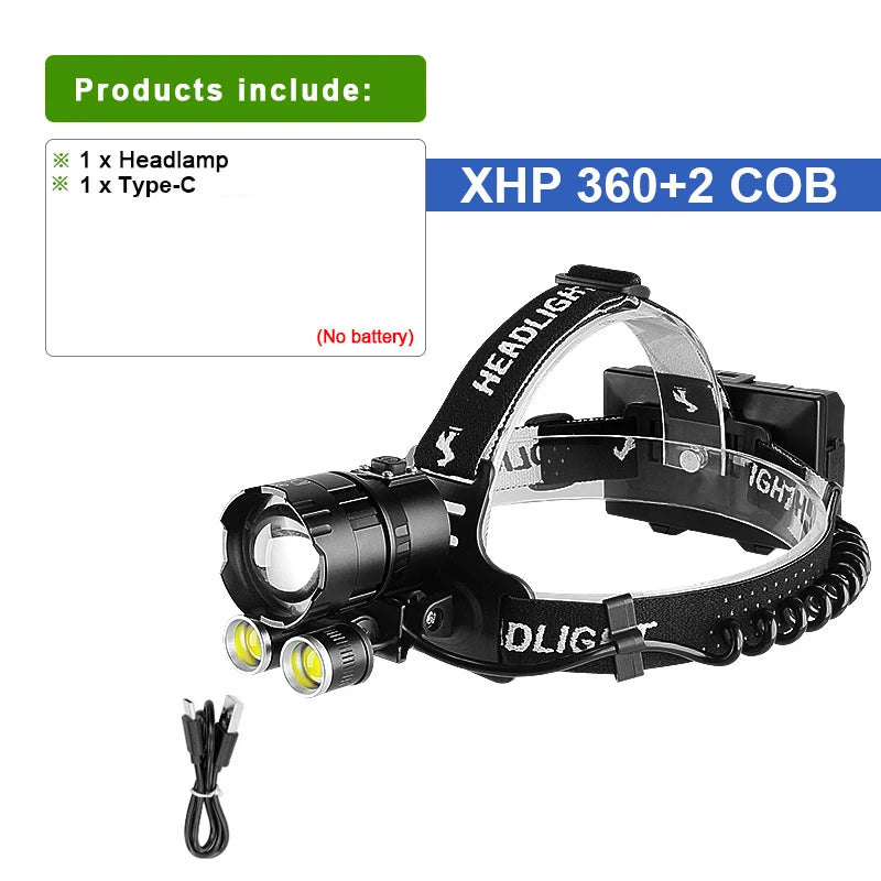 Newest XHP360 Powerful Headlamp Usb Rechargeable Head Flashlight LED XHP90 Waterproof Headlight 18650 High Power Head Lamp Light