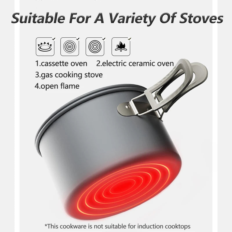 Naturehike Camping Cookware Kit Outdoor Cooking Ultralight Aluminum Pot Kettle Tablewear Set Kitchen Utensils Camping Gear