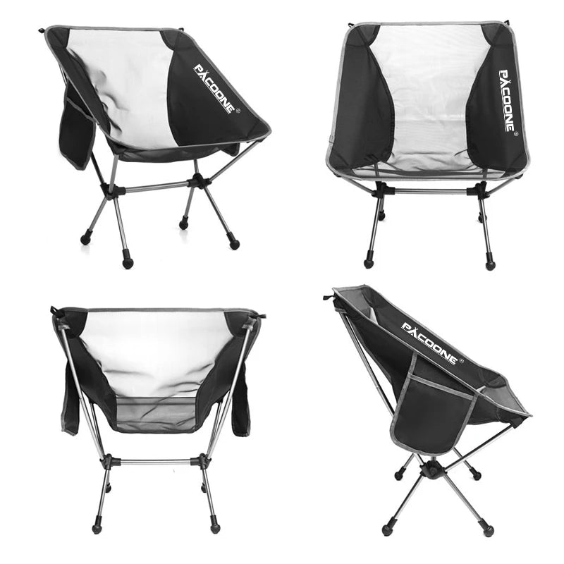 PACOONE Camping Portable Folding Moon Chair Travel Ultralight Aluminum Chair Outdoor Beach Fishing Chair Picnic Seat Tools