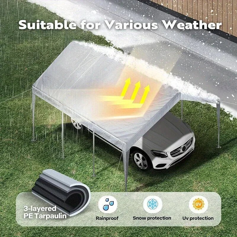 10 x 20Feet Replacement Canopy Cover for Car Tent Top Garage Shelter Cover with Ball Bungees (Only Cover,Frame Not Included)