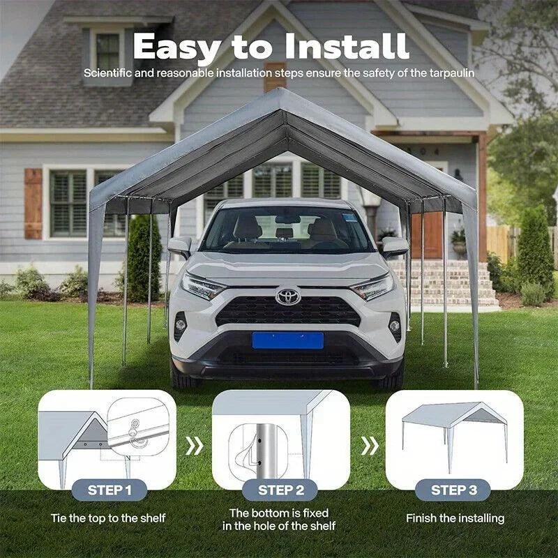 10 x 20Feet Replacement Canopy Cover for Car Tent Top Garage Shelter Cover with Ball Bungees (Only Cover,Frame Not Included)