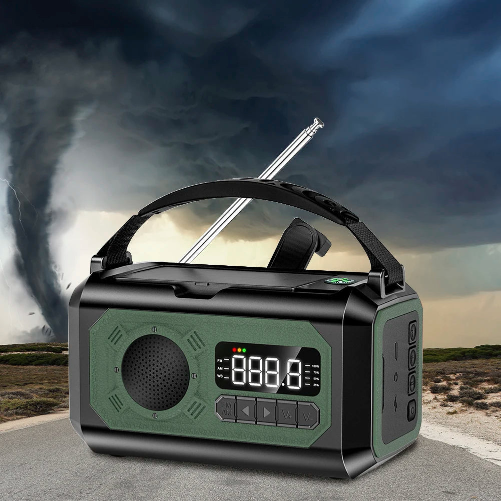 12000mAh AM/FM/NOAA Weather Radio with 2 Solar Panels Solar Hand Crank LED Flashlight Emergency Radio Reading Lamp for Outdoor