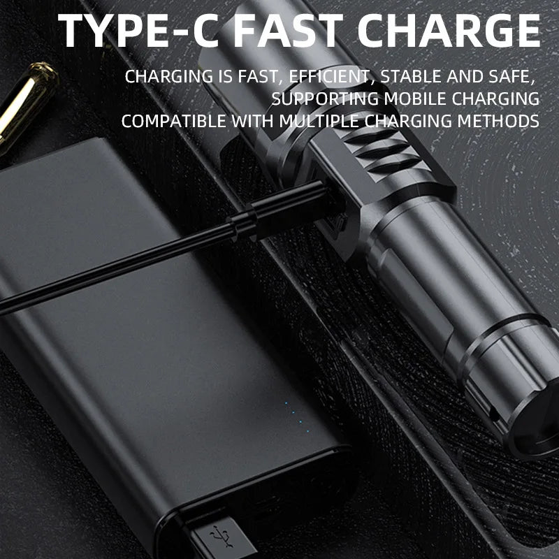 Ultra bright LED flashlight with zoom and battery indicator light, USB charging camping light flash