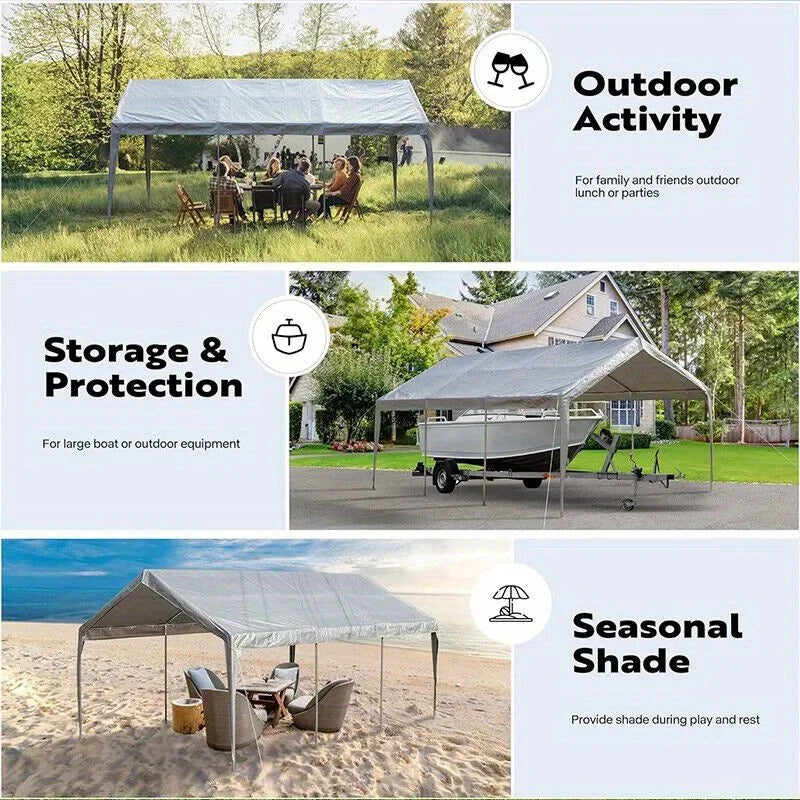 10 x 20Feet Replacement Canopy Cover for Car Tent Top Garage Shelter Cover with Ball Bungees (Only Cover,Frame Not Included)
