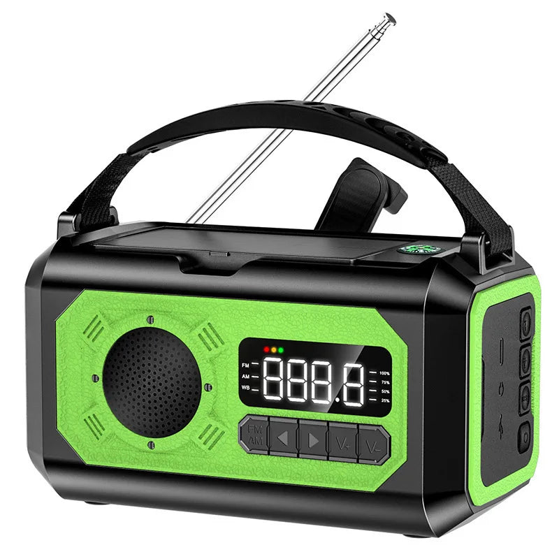 12000mAh AM/FM/NOAA Weather Radio with 2 Solar Panels Solar Hand Crank LED Flashlight Emergency Radio Reading Lamp for Outdoor